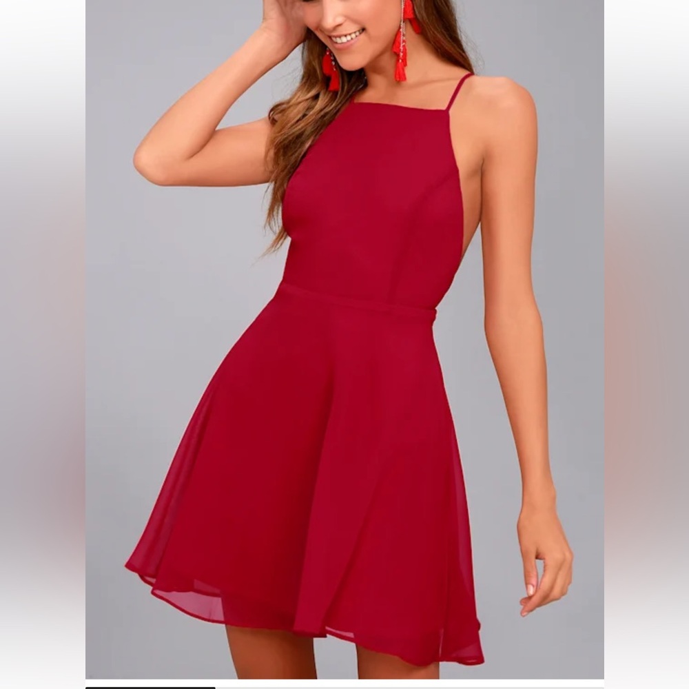 LULU’S Letter of Love Red Backless Skater Dress